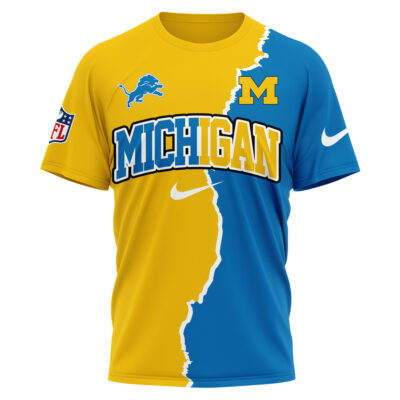 Alternative view of Detroit Lions x Michigan Wolverines | Premium NFL Team x NCAA Team Fusion 3D Shirt NY