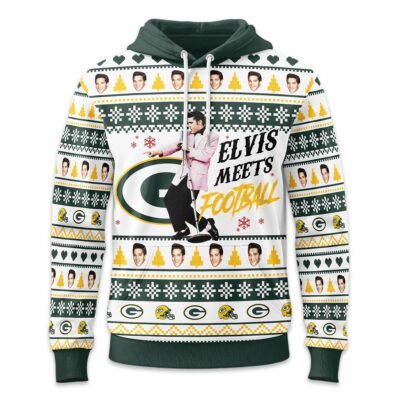 Alternative view of Green Bay Packers | Premium NFL Elvis Presley Christmas Hoodie NY