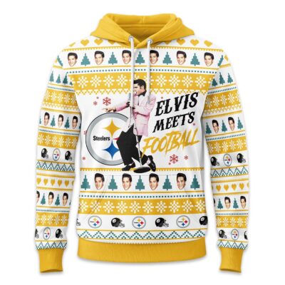 Alternative view of Pittsburgh Steelers | Premium NFL Elvis Presley Christmas Hoodie NY