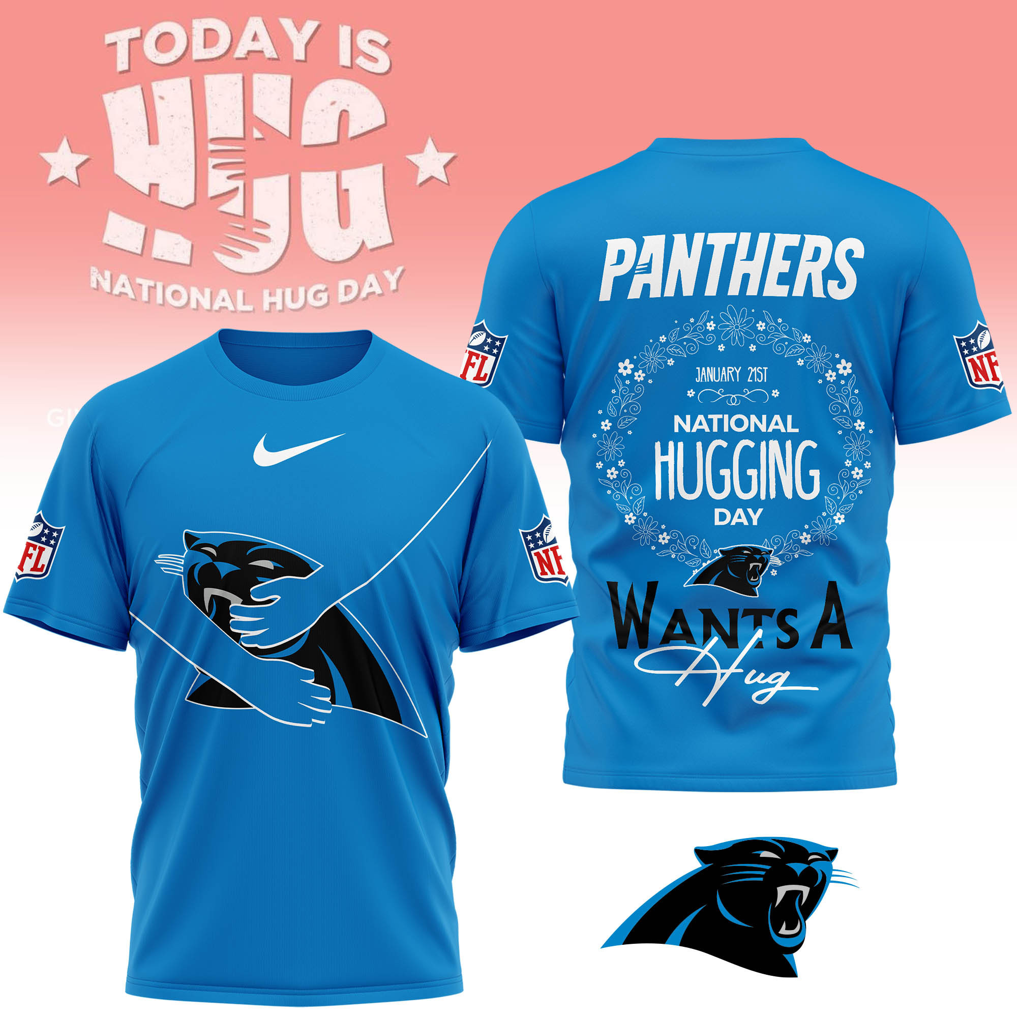 Carolina Panthers | Premium NFL National Hugging Day 3D Shirt - Image 3