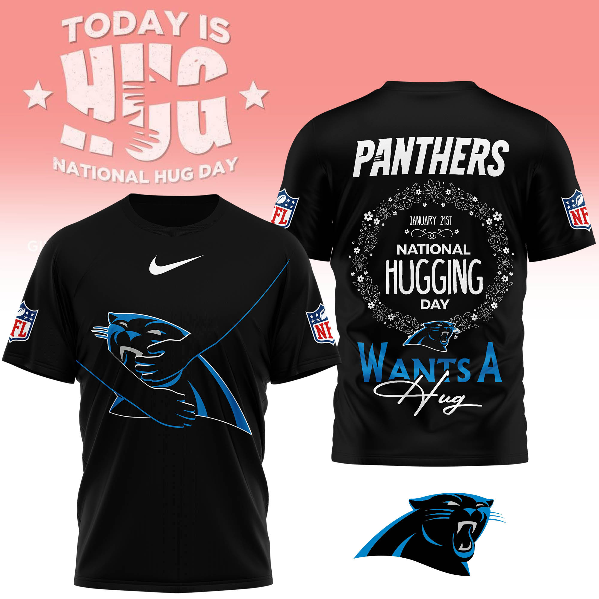 Carolina Panthers | Premium NFL National Hugging Day 3D Shirt - Image 2
