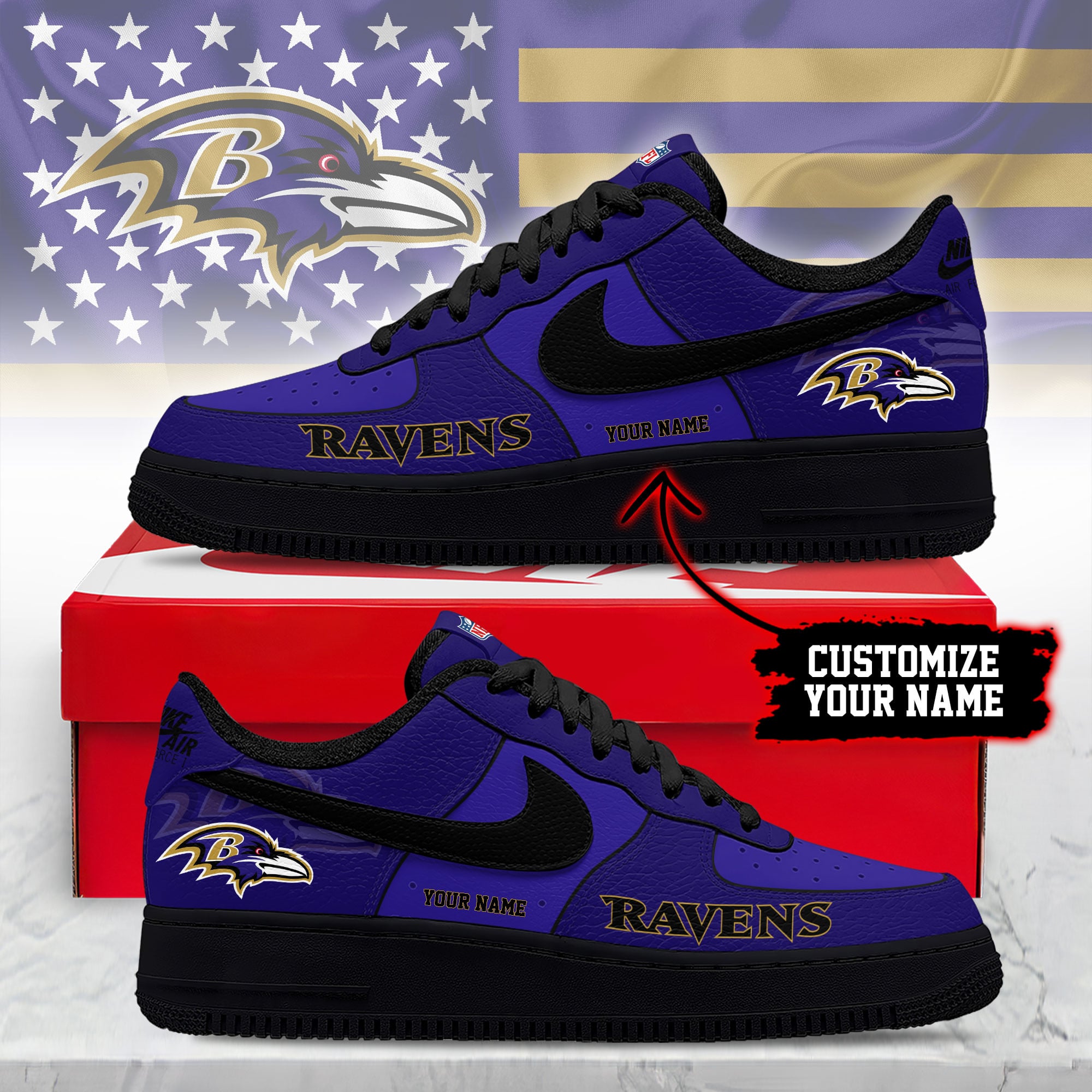 Baltimore Ravens | Premium NFL Custom AF1 Shoes NY