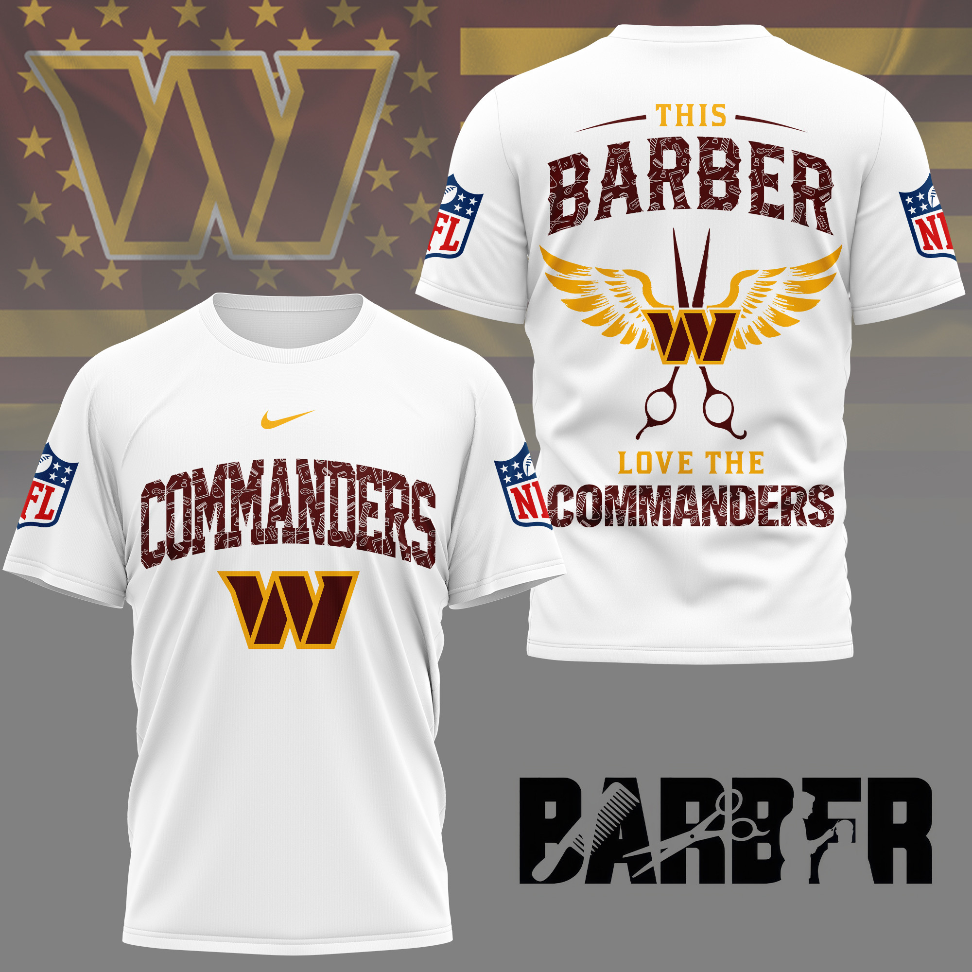 Washington Commanders | Premium NFL Barber Fan 3D Shirt NY