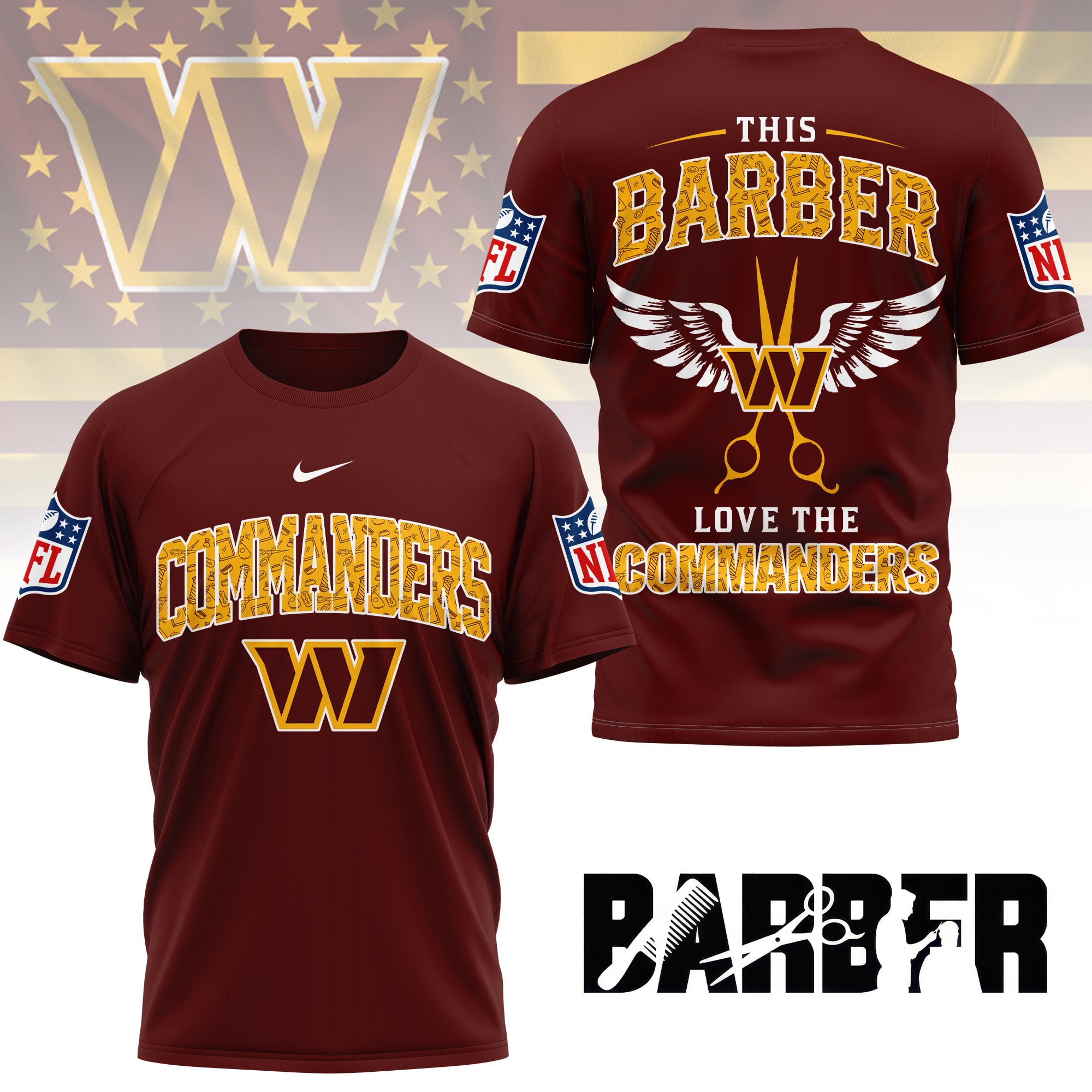 Washington Commanders | Premium NFL Barber Fan 3D Shirt NY - Image 3