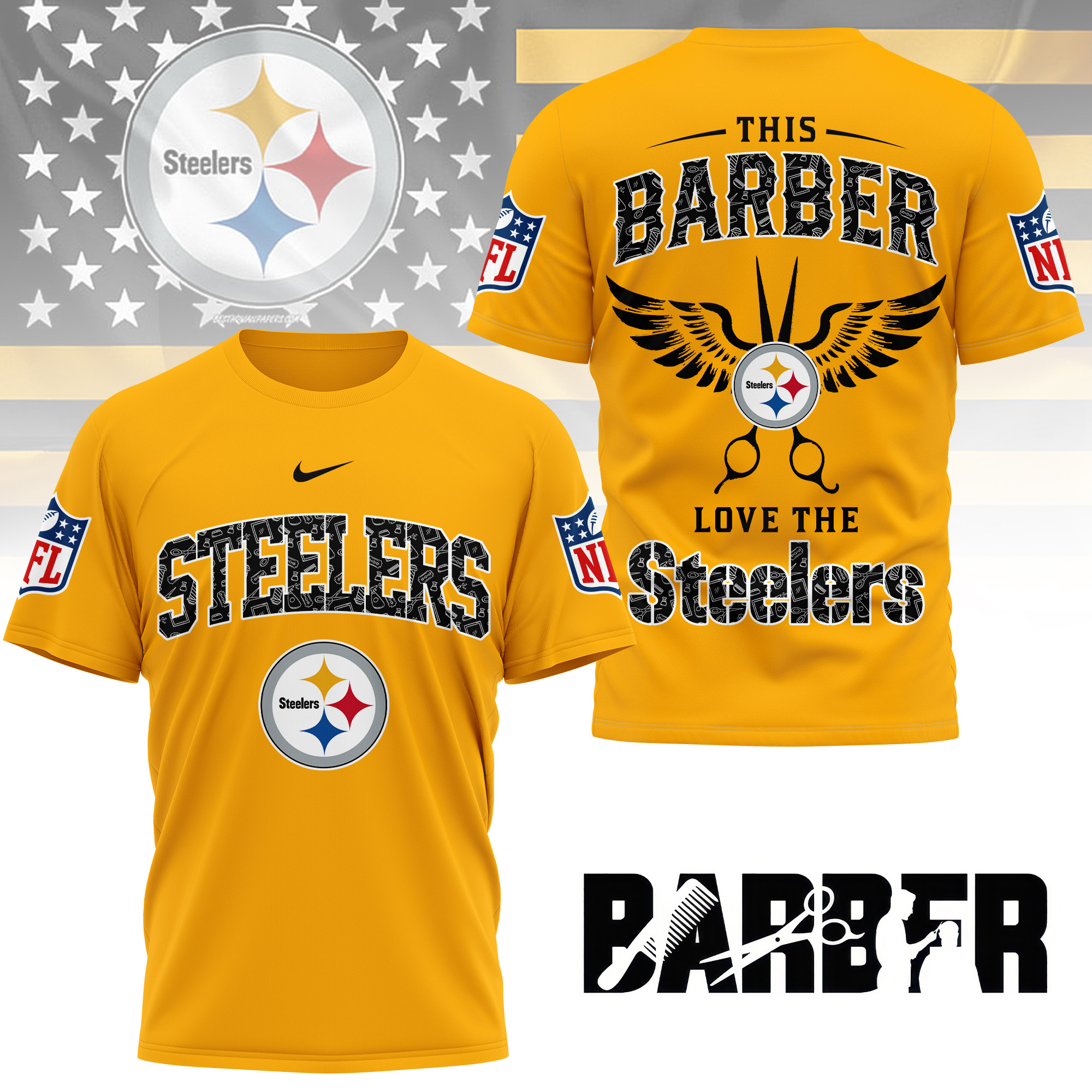 Pittsburgh Steelers | Premium NFL Barber Fan 3D Shirt NY - Image 3