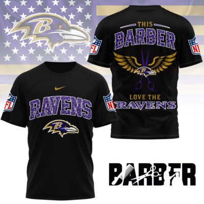 Alternative view of Baltimore Ravens | Premium NFL Barber Fan 3D Shirt NY