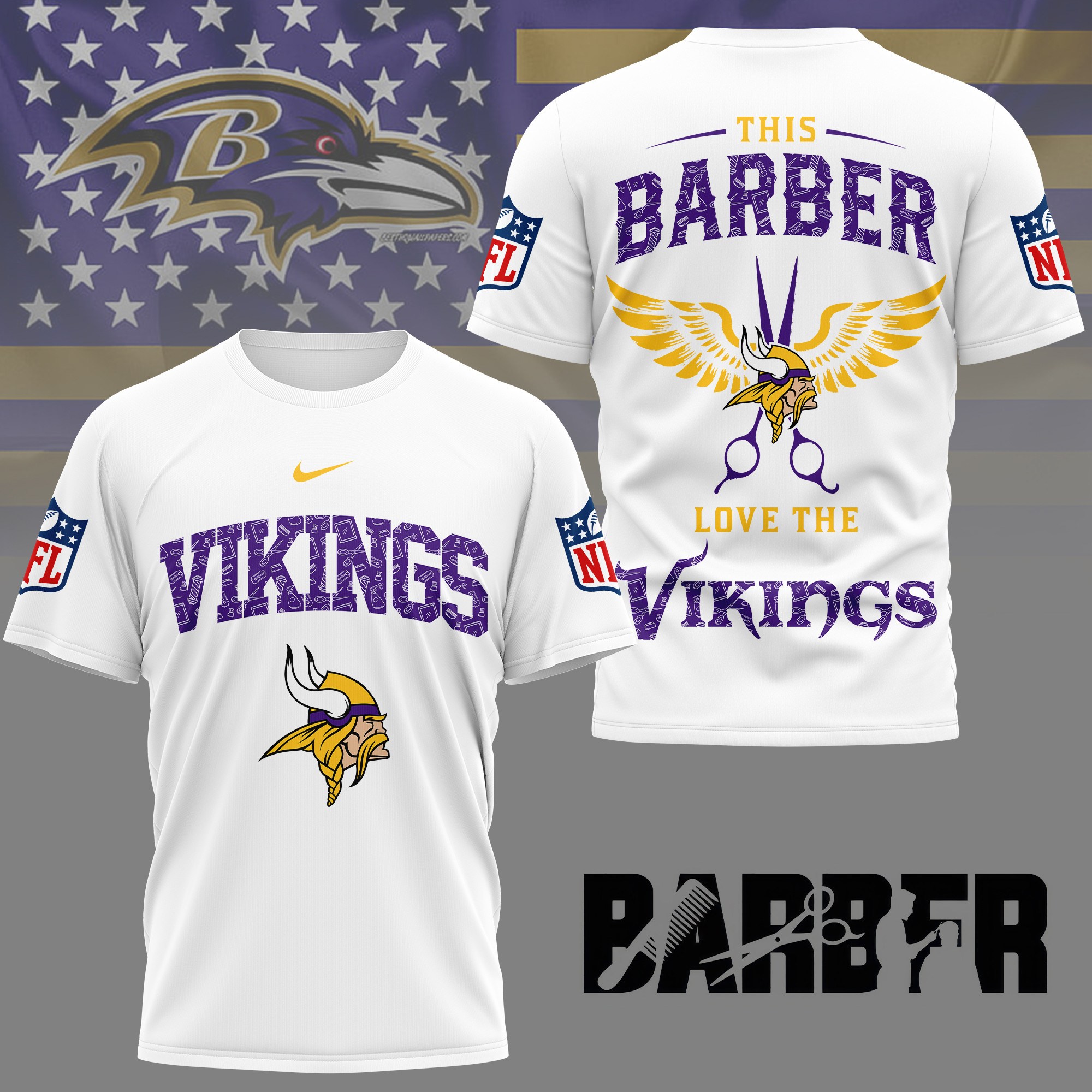 Minnesota Vikings | Premium NFL Barber Fan 3D Shirt NY