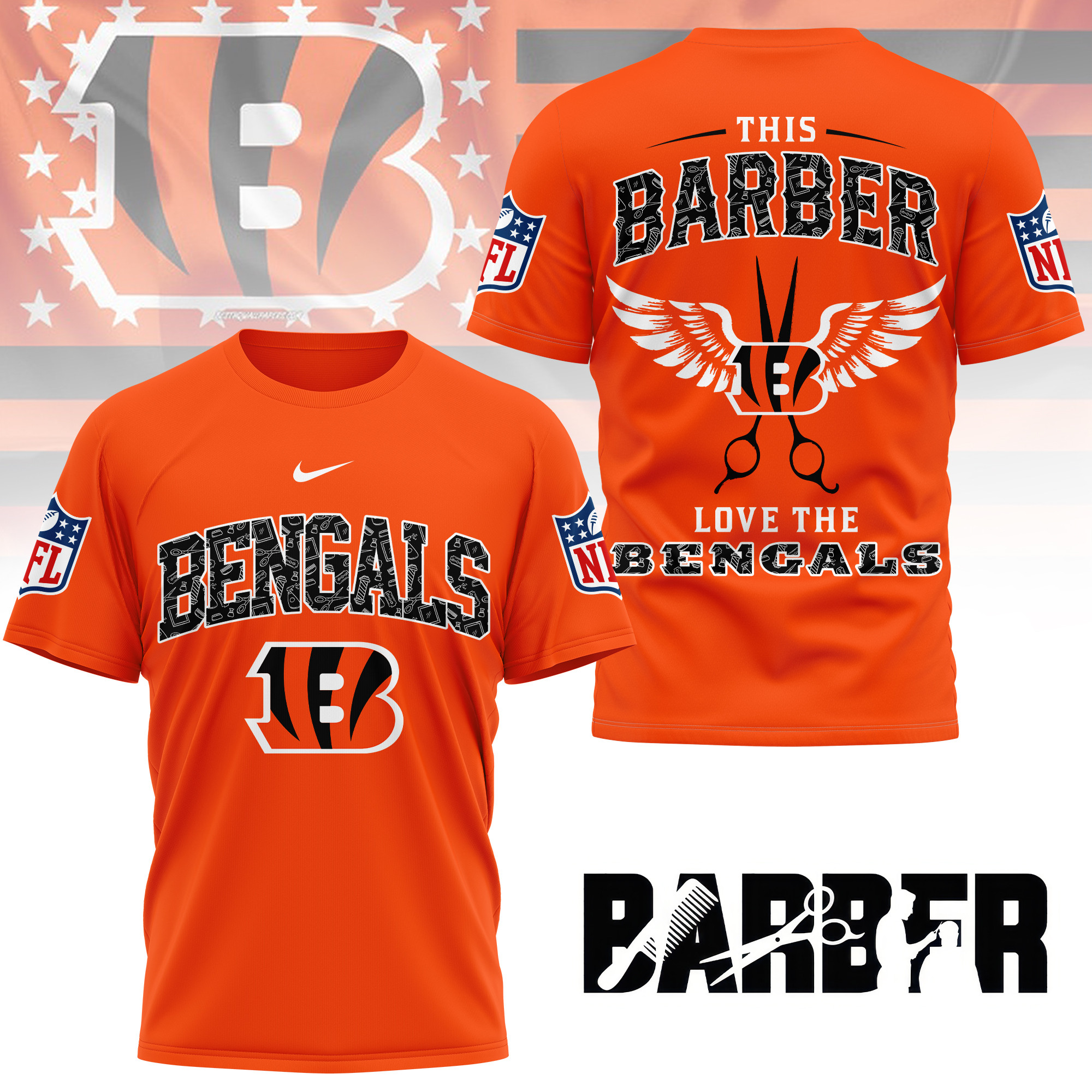 Cincinnati Bengals | Premium NFL Barber Fan 3D Shirt NY - Image 3