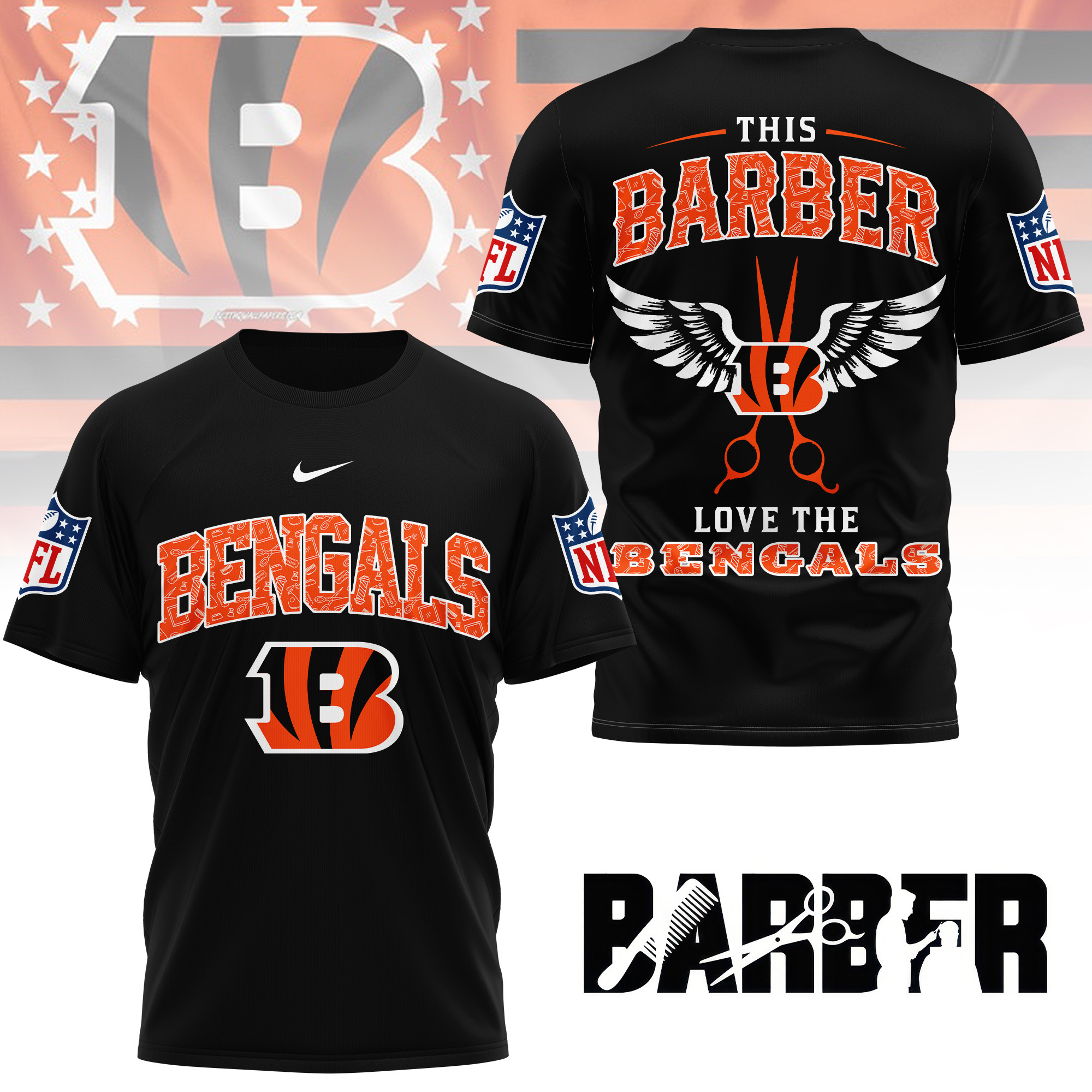 Cincinnati Bengals | Premium NFL Barber Fan 3D Shirt NY - Image 2