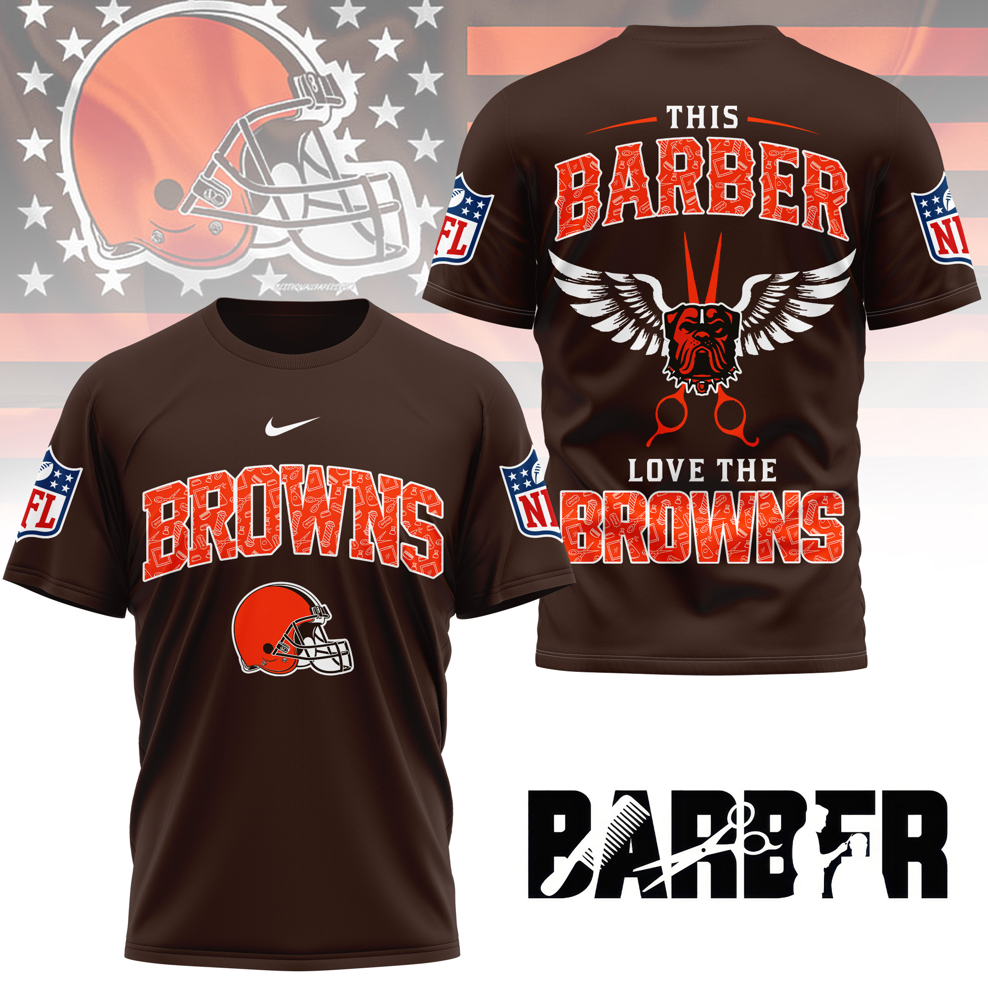 Cleveland Browns | Premium NFL Barber Fan 3D Shirt NY - Image 3