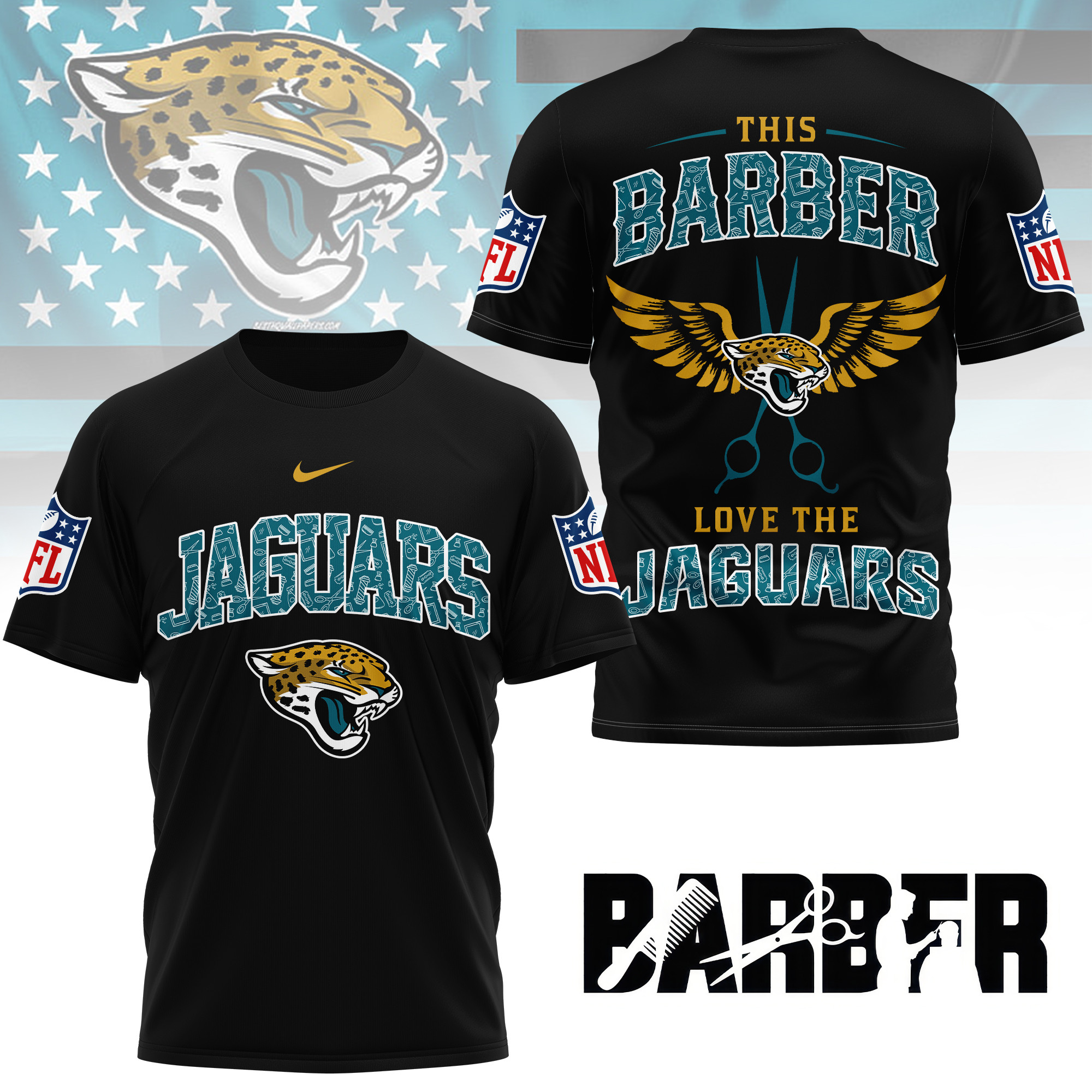 Jacksonville Jaguars | Premium NFL Barber Fan 3D Shirt NY - Image 2
