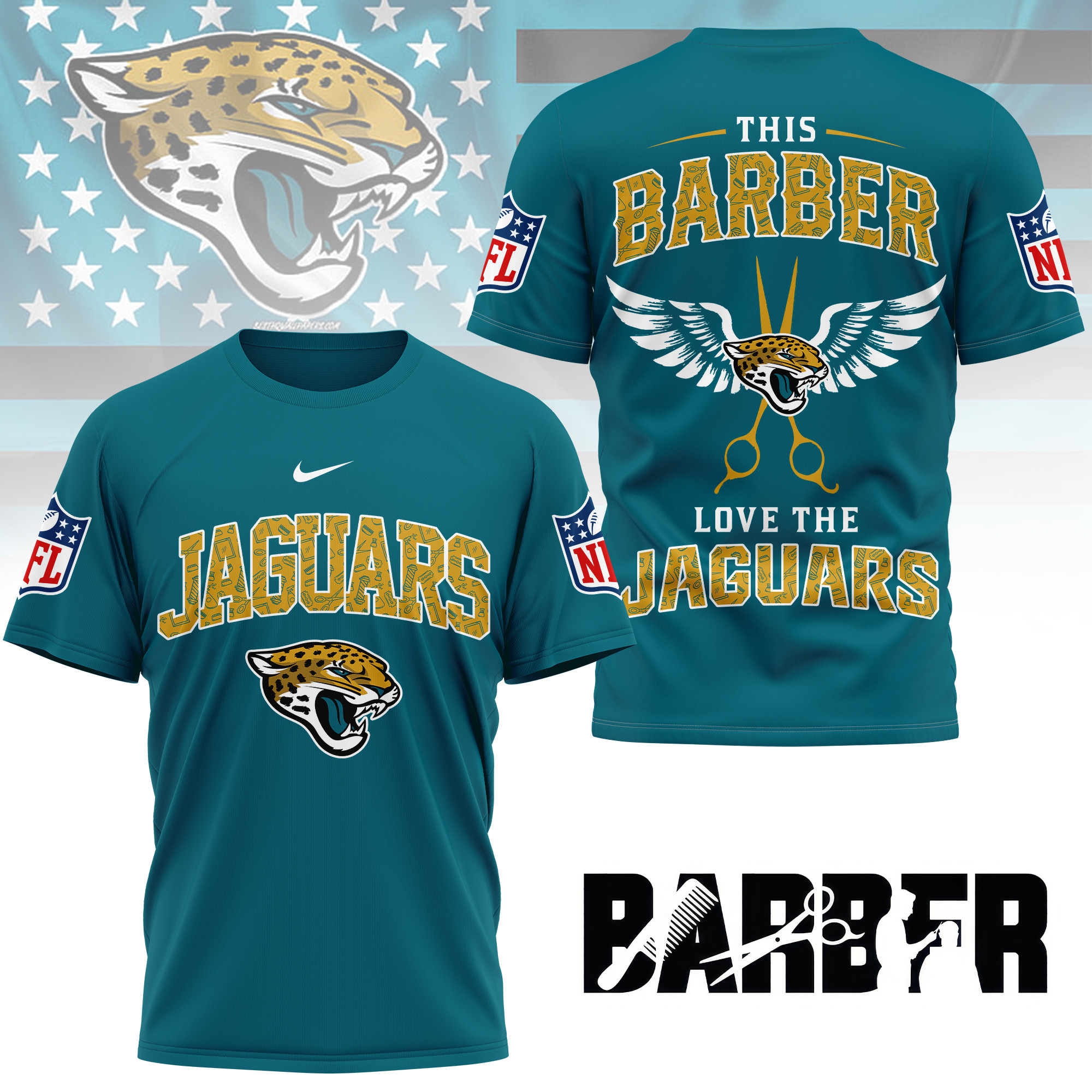 Jacksonville Jaguars | Premium NFL Barber Fan 3D Shirt NY - Image 3