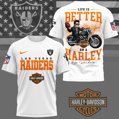 Alternative view of Las Vegas Raiders | Premium NFL Elvis Presley Harley Davidson 3D Shirt NY