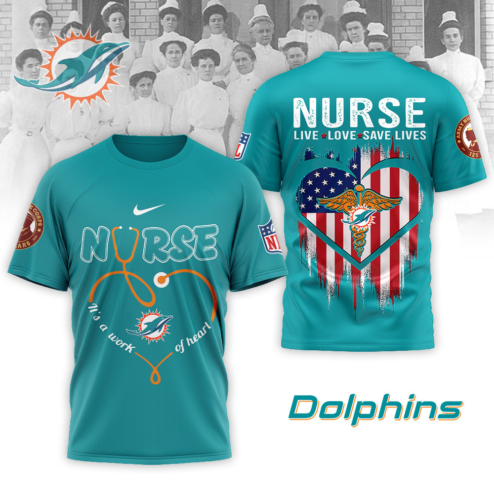 Miami Dolphins | Premium NFL Army Nurse Corps 125th Anniversary 3D Shirt - Image 3
