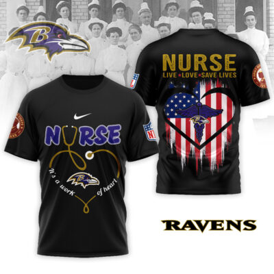 Alternative view of Baltimore Ravens | Premium NFL Army Nurse Corps 125th Anniversary 3D Shirt
