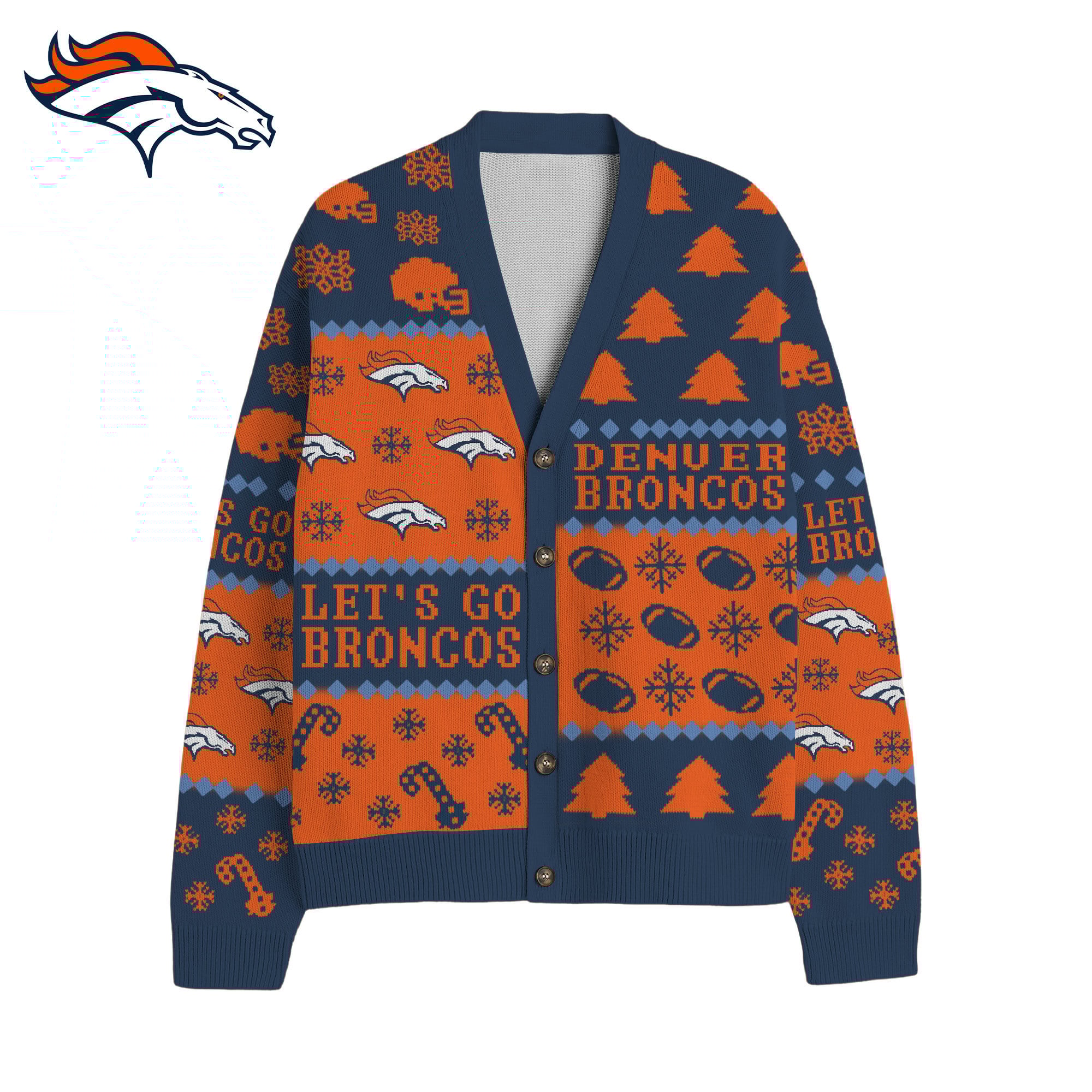 Denver Broncos | Premium NFL Cozy V-neck Knitted Fleece Cardigan NY - Image 2