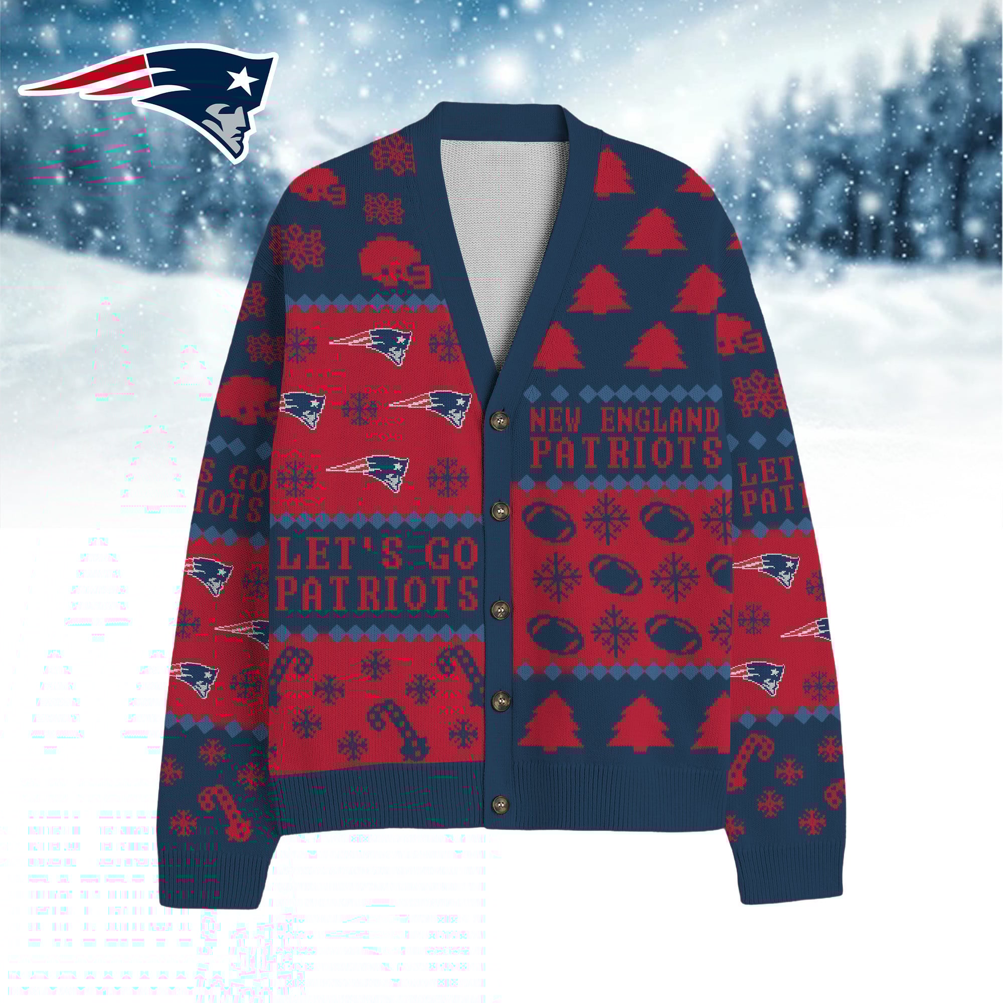 New England Patriots | Premium NFL Cozy V-neck Knitted Fleece Cardigan NY