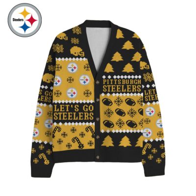 Alternative view of Pittsburgh Steelers | Premium NFL Cozy V-neck Knitted Fleece Cardigan NY