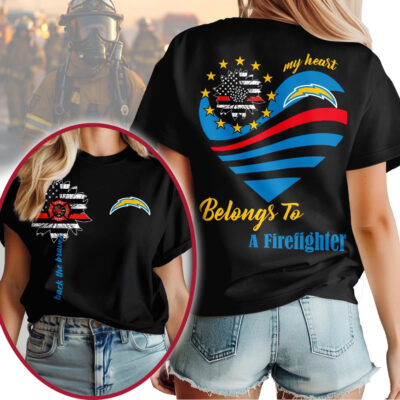 Alternative view of Los Angeles Chargers | Premium NFL My Heart Belongs To A Firefighter T-shirt