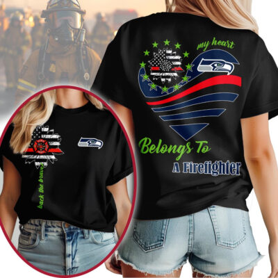 Alternative view of Seattle Seahawks | Premium NFL My Heart Belongs To A Firefighter T-shirt