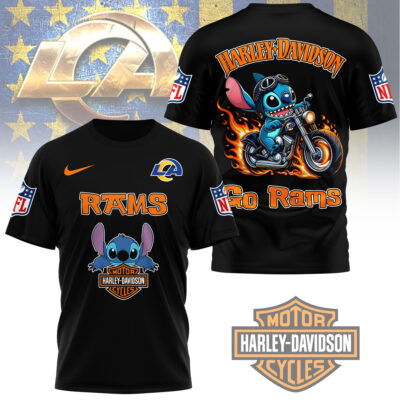 Alternative view of Los Angeles Rams | Premium NFL Stitch Harley Davidson 3D Shirt