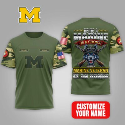 Alternative view of Michigan Wolverines | Premium NCAA Marine Veteran Pride 3D Shirt MM