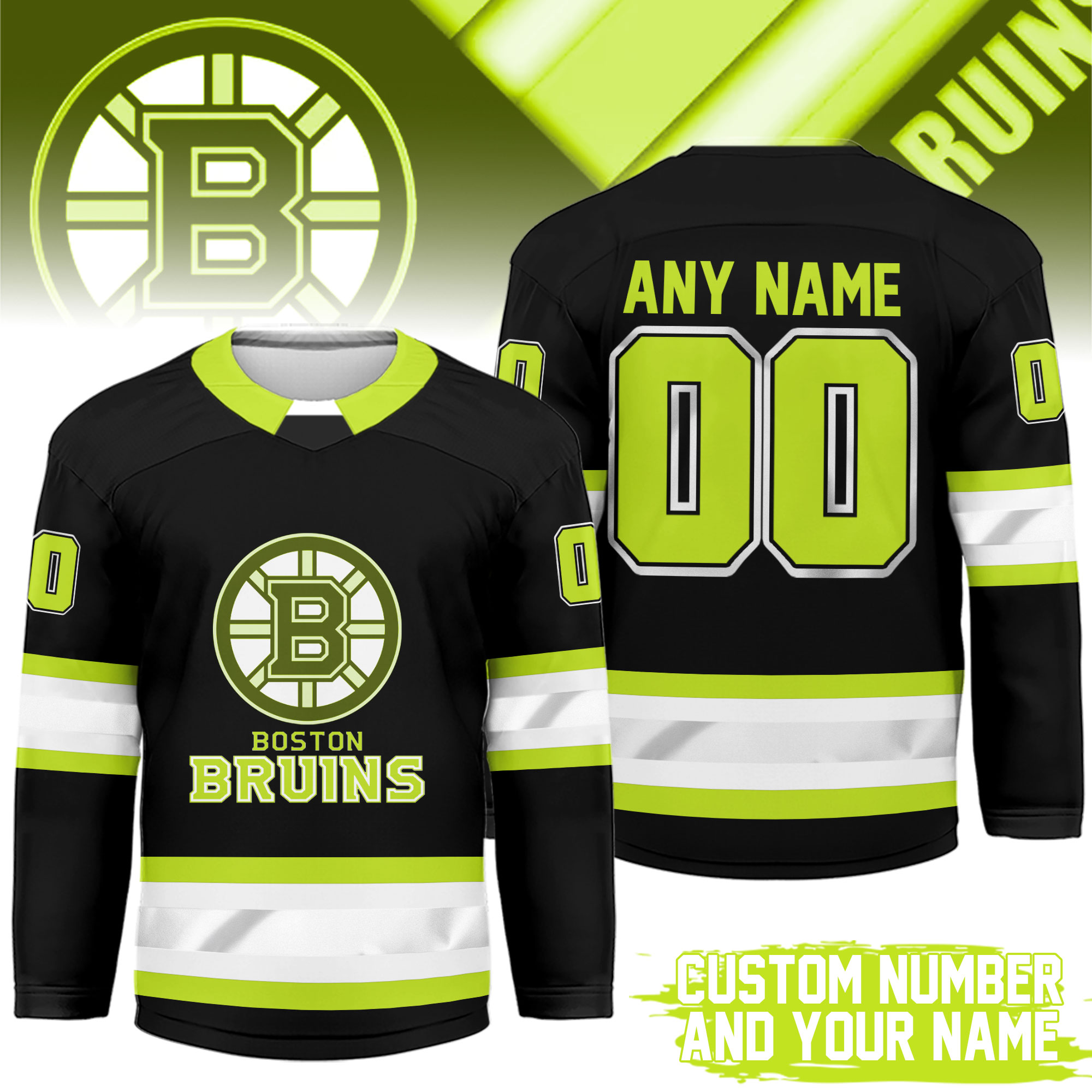 Boston Bruins | Premium NHL Hi-Vis Hockey Spirit Custom Name and Number Jersey