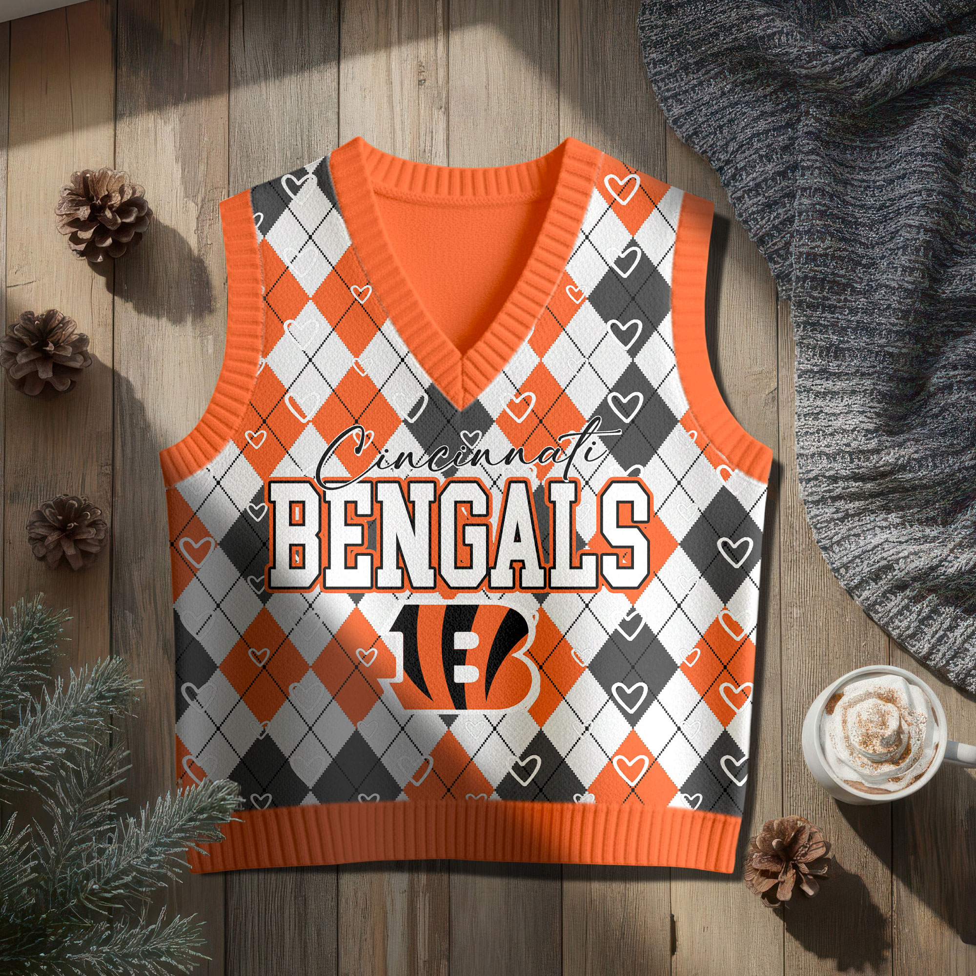 Cincinnati Bengals | Premium NFL Argyle Knit Sweater Vest - Image 2