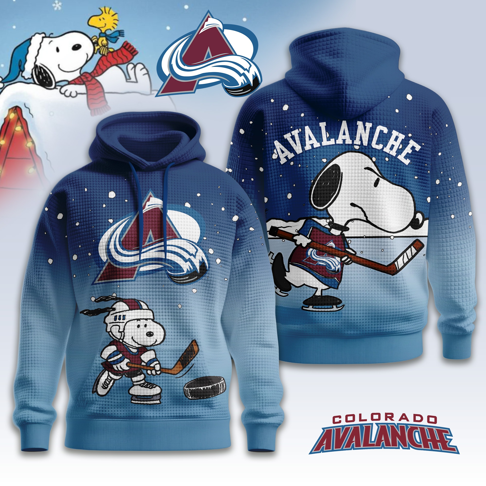 Colorado Avalanche | Premium NHL Snoopy Hockey 3D Waffle Hoodie TD