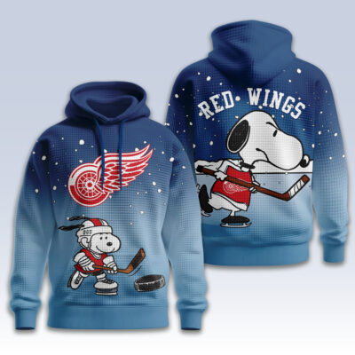 Alternative view of Detroit Red Wings | Premium NHL Snoopy Hockey 3D Waffle Hoodie TD
