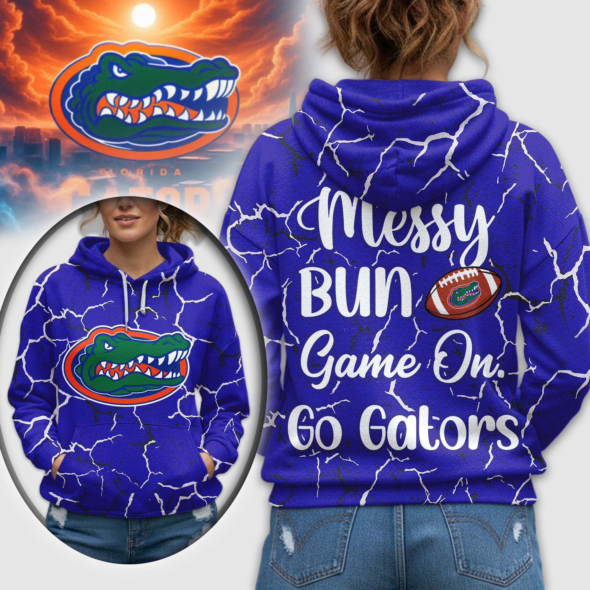 Florida Gators | Premium NCAA Messy Bun Game On 3D Hoodie