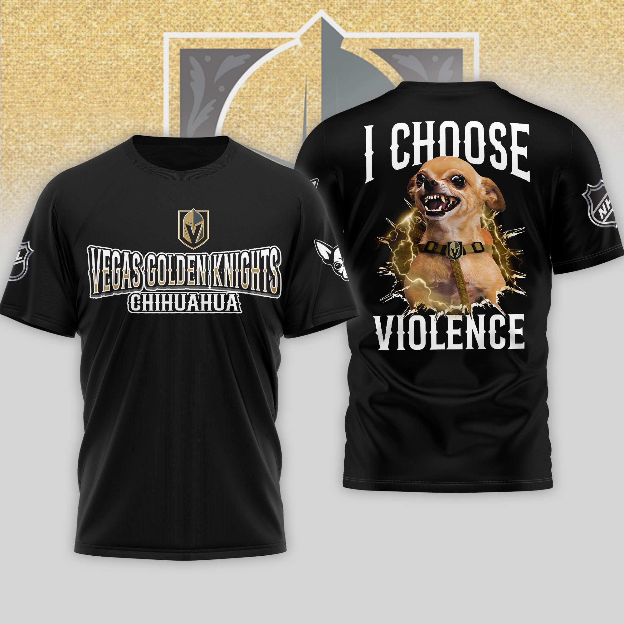Vegas Golden Knights | Premium NHL Chihuahua Violent 3D T-Shirt - Image 2