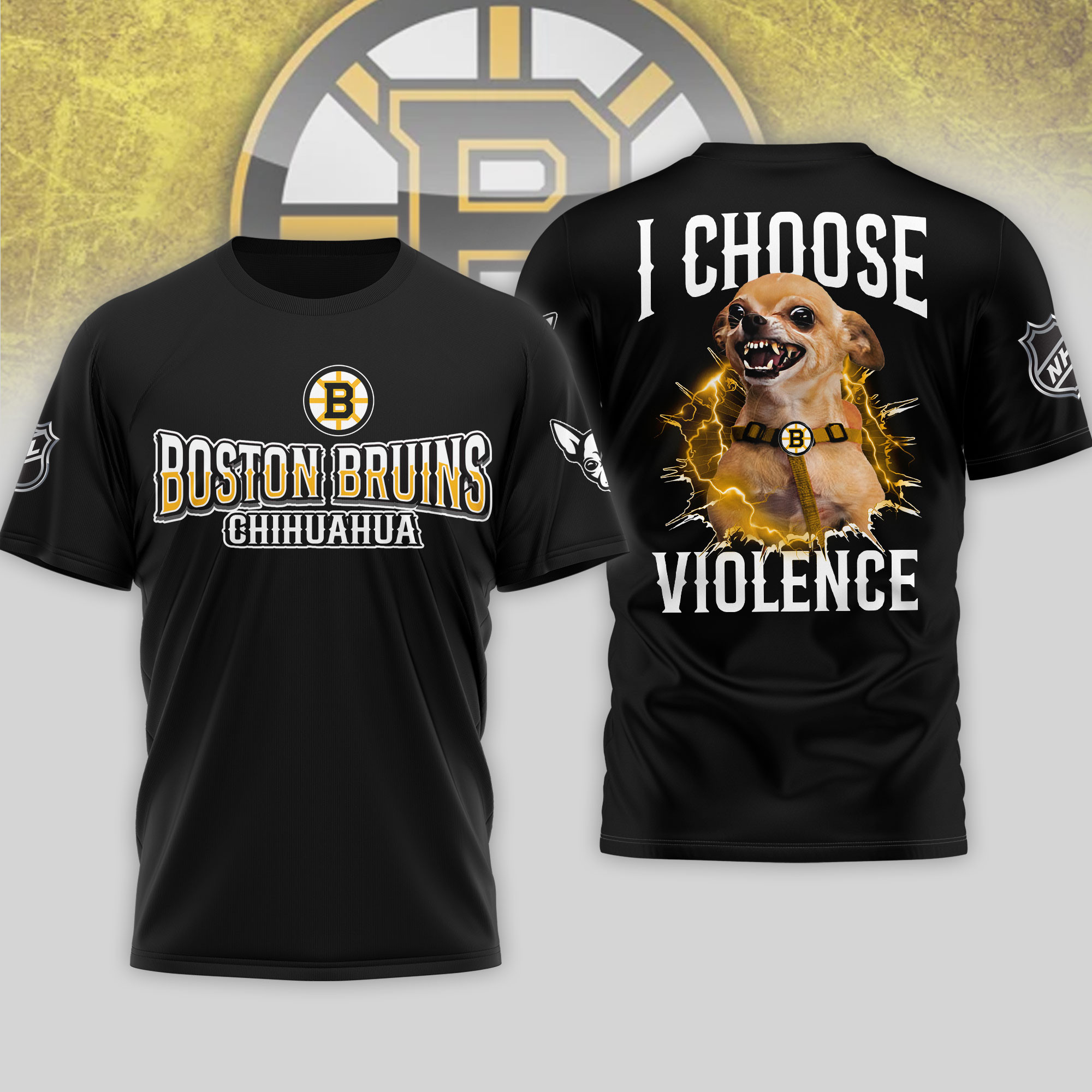 Boston Bruins | Premium NHL Chihuahua Violent 3D T-Shirt - Image 2