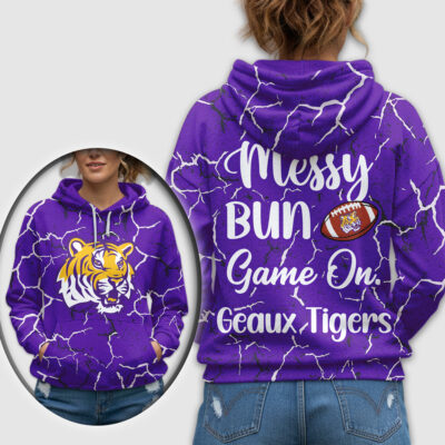 Alternative view of LSU Tigers | Premium NCAA Messy Bun Game On 3D Hoodie