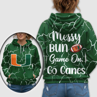 Alternative view of Miami Hurricanes | Premium NCAA Messy Bun Game On 3D Hoodie