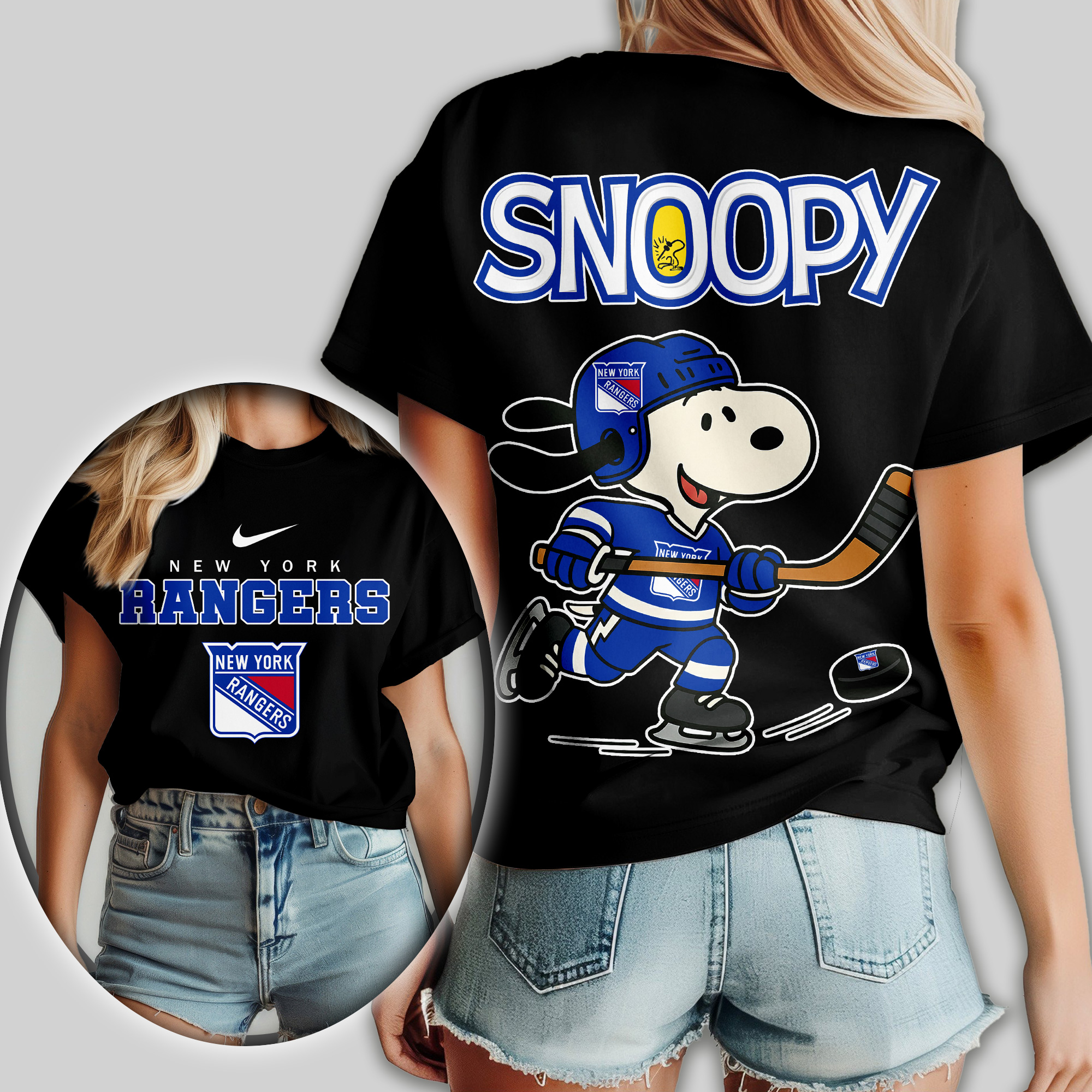 New York Rangers | Premium NHL Snoopy Hockey Women Shirt - Image 2