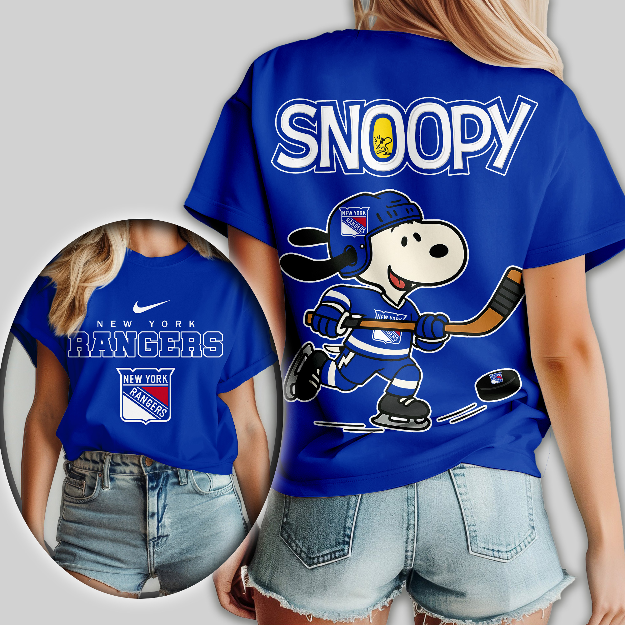 New York Rangers | Premium NHL Snoopy Hockey Women Shirt - Image 3