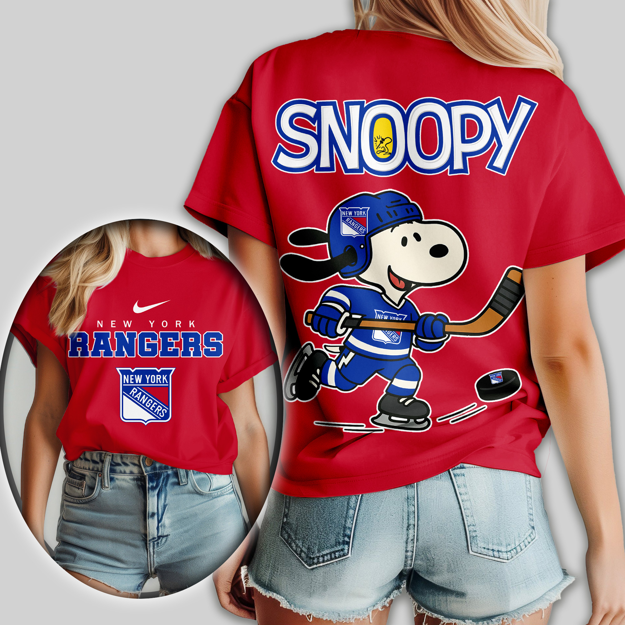 New York Rangers | Premium NHL Snoopy Hockey Women Shirt - Image 4
