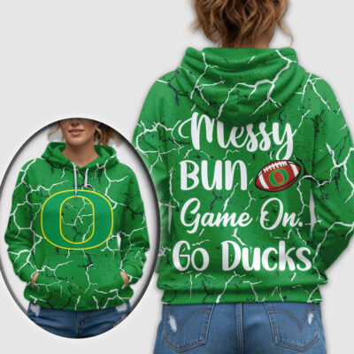 Alternative view of Oregon Ducks | Premium NCAA Messy Bun Game On 3D Hoodie