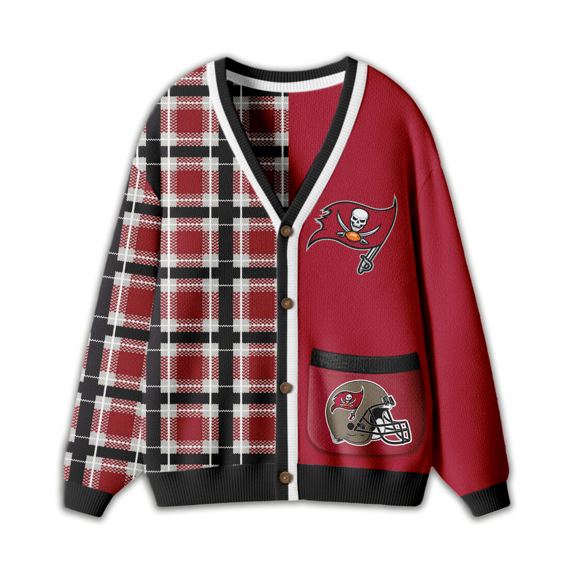 Tampa Bay Buccaneers | Premium NFL Game Day Patchwork Cardigan with Printed Pocket Design - Image 2