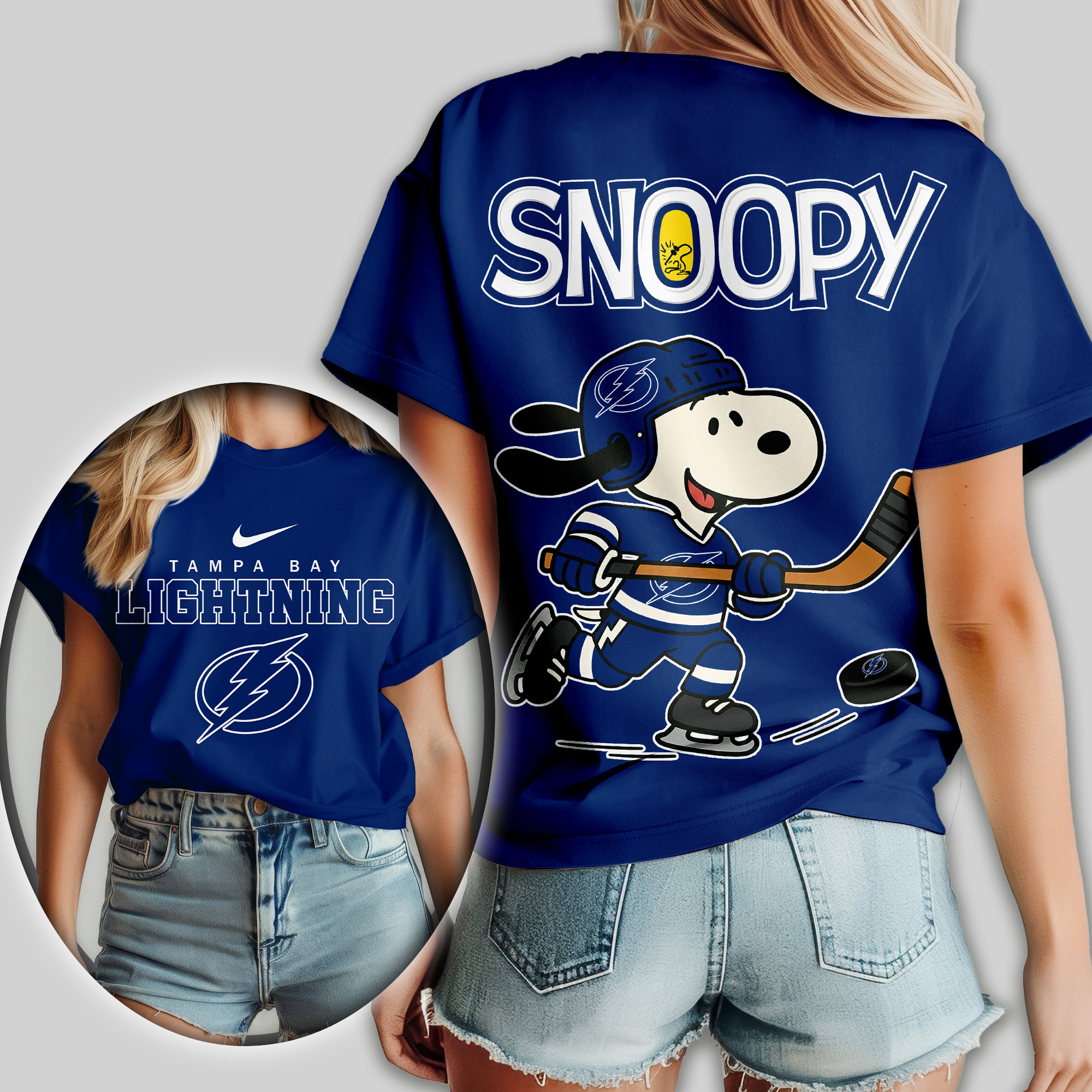 Tampa Bay Lightning | Premium NHL Snoopy Hockey Women Shirt - Image 3